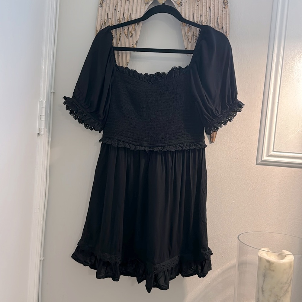 Top shop Shirring Broderie Trim Black Mini size 12